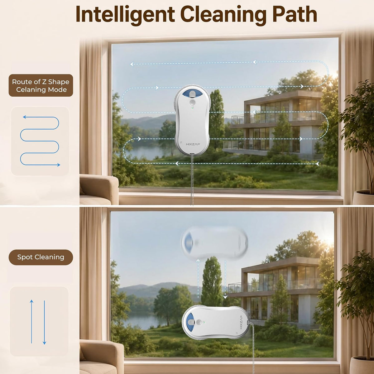 X6 Window Cleaning Robot for High Windows, Inside/Outside, 6400Pa Suction