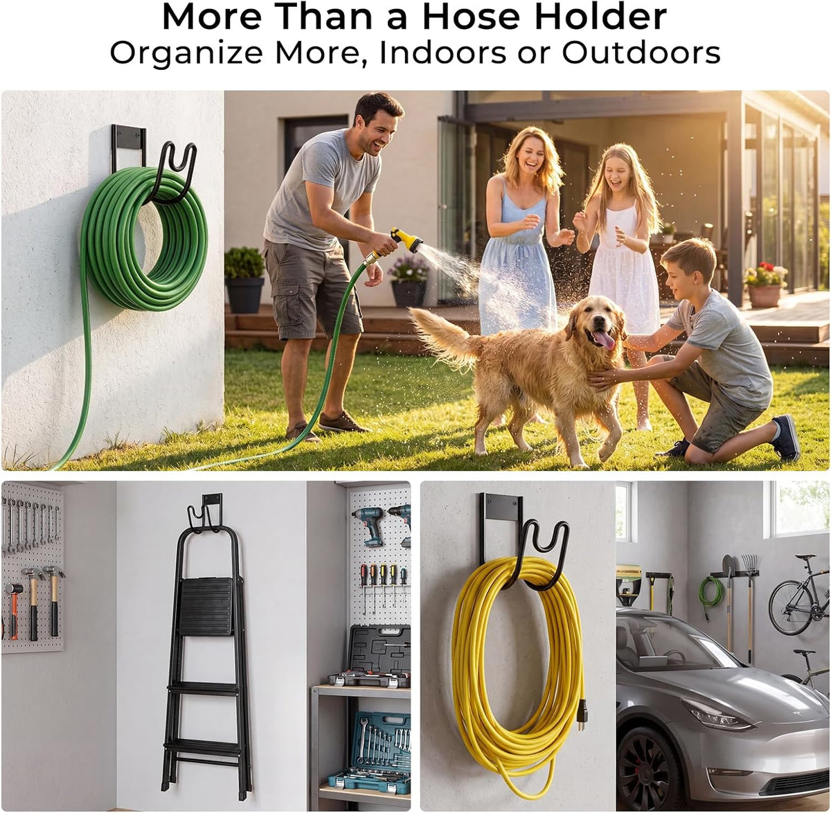 2 Pack Garden Hose Holder Wall Mount, Water Hose Hanger for 110FT | Heavy Duty Water Hose Holder, 90 lbs Load