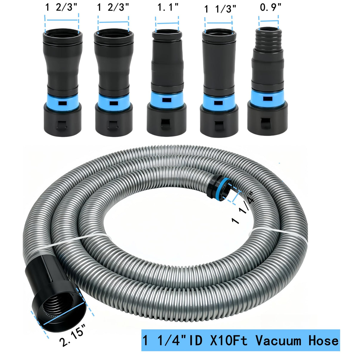 MITANSLE Dust Collection Hose Adapters Kit - Ribbed TPE QuickClick Adapters for Home & Shop Vacuum Systems, Expanded Set Fits Most Woodworking Power Tools & Sanders, Multi-Brand Compatible