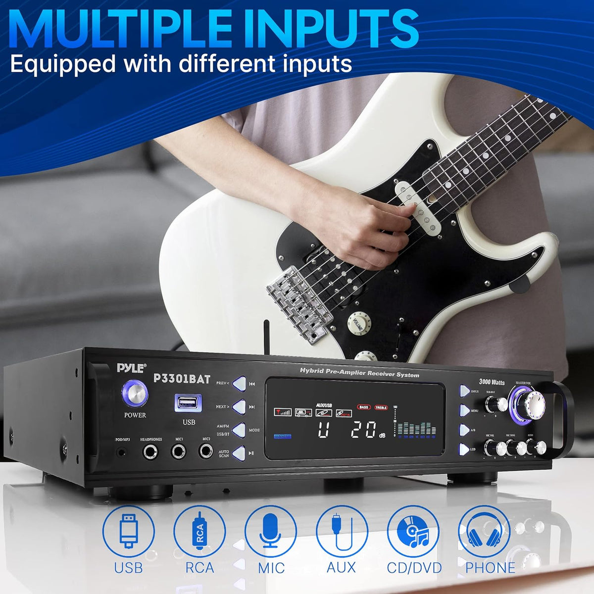 Bluetooth Home Stereo Amplifier - Hybrid Multi-Channel 3000 Watt Power Amplifier Home Audio Receiver System w/ AM/FM