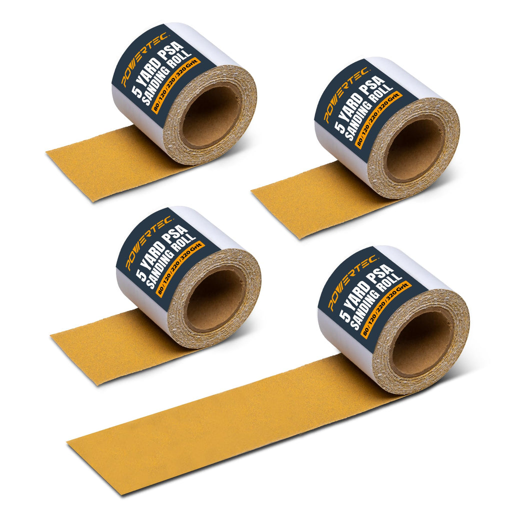 POWERTEC 2-3/4" PSA Sandpaper Roll Set, Total 20 Yards, 80/120/220/320 Grit