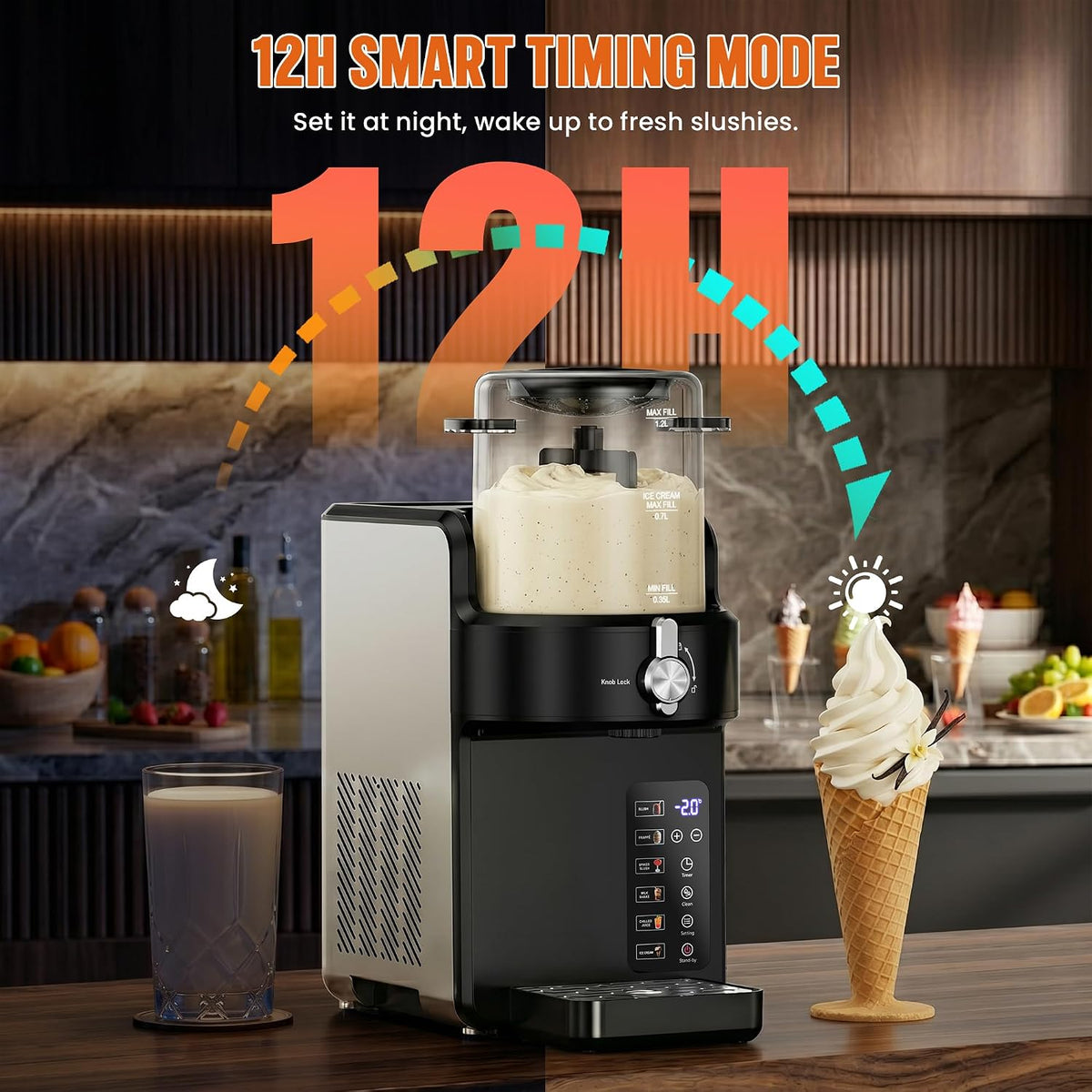 Slushie Machine with 15-Min Fast Slush 6 Preset, Soft Serve Ice Cream Maker