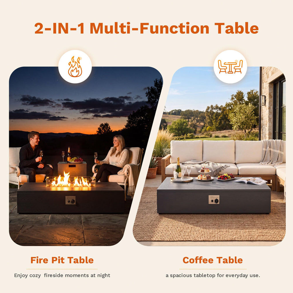 56 Inch Propane Fire Pit Table, 50,000 BTU Rectangular Fire Table