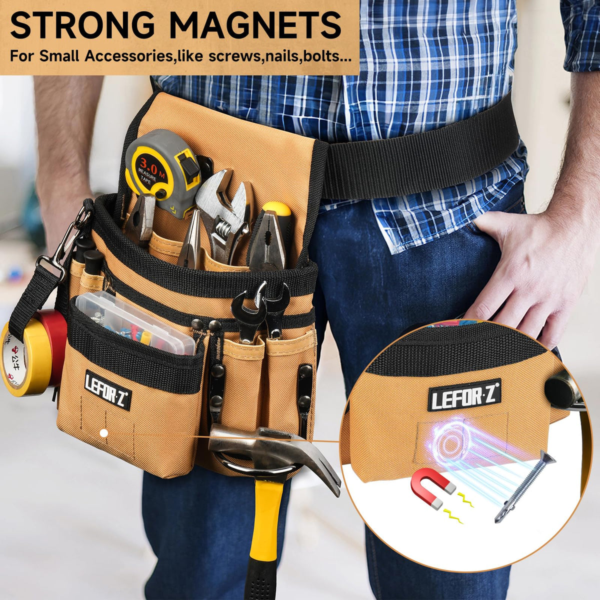Tool Belt,14-Pockets Tool Belts for Men with Magnetic Tool Pouch