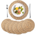 6 Pack, Round Woven Placemats, Natural Water Hyacinth Wicker Place mats, Braided Straw Table Mats, Charger Plates for