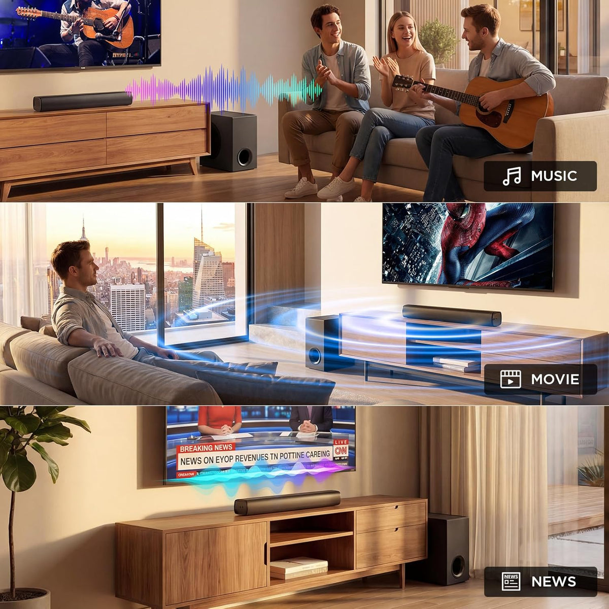 Upgraded 110W Sound Bar for TV with 5.9" Powerful Subwoofer | 2.1 CH Surround Sound System, Bluetooth 5.4