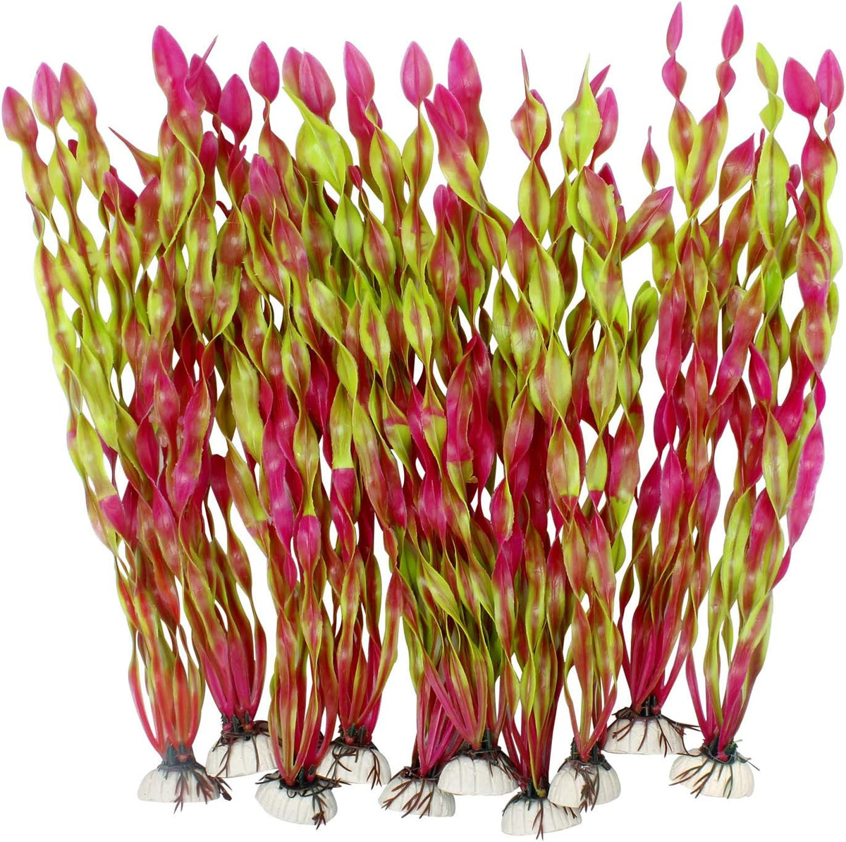 Artificial Seaweed Water Plants for Aquarium, Plastic Fish Tank Plant Decorations 10 PCS (12 Inches Tall, Wine Red)
