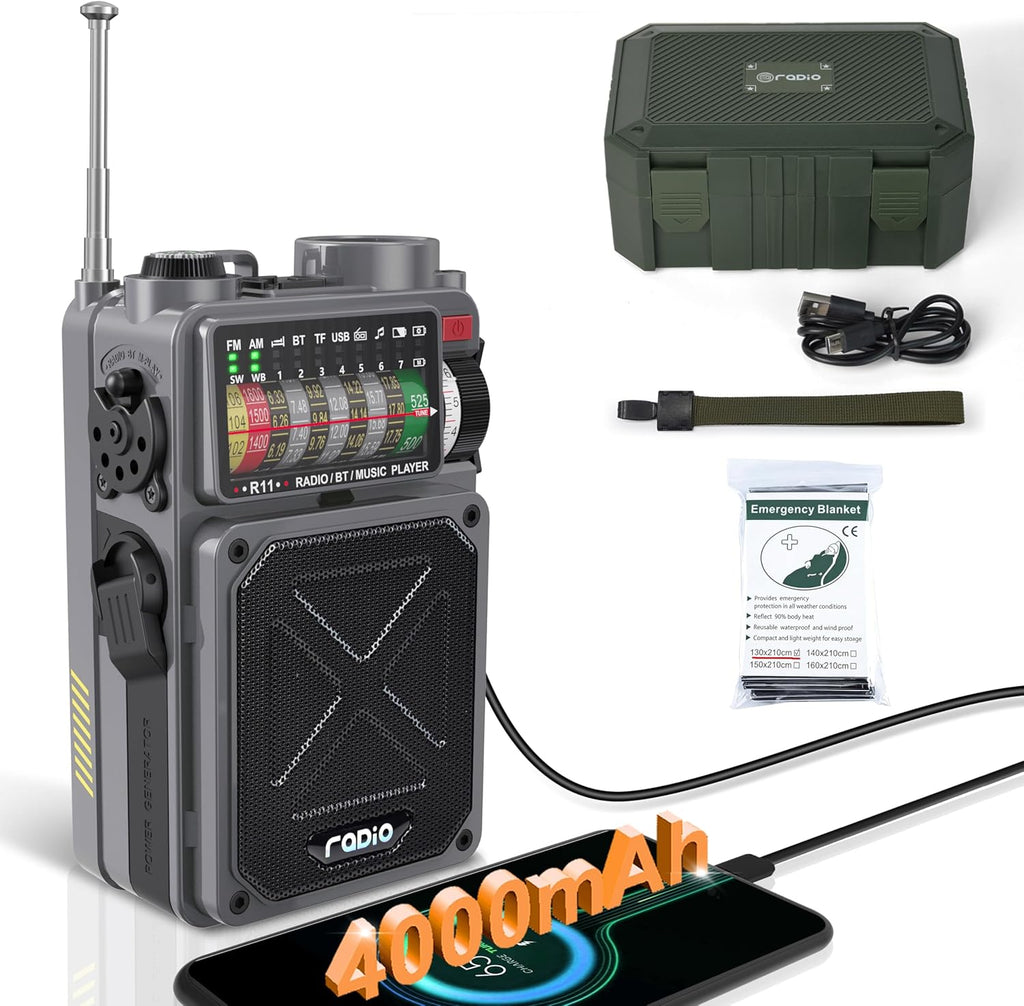 Portable Shortwave Radios with NOAA/SW/AM/FM, for Camping & Home | Bluetooth Speaker,TF Playback,Solar Powered,Hand