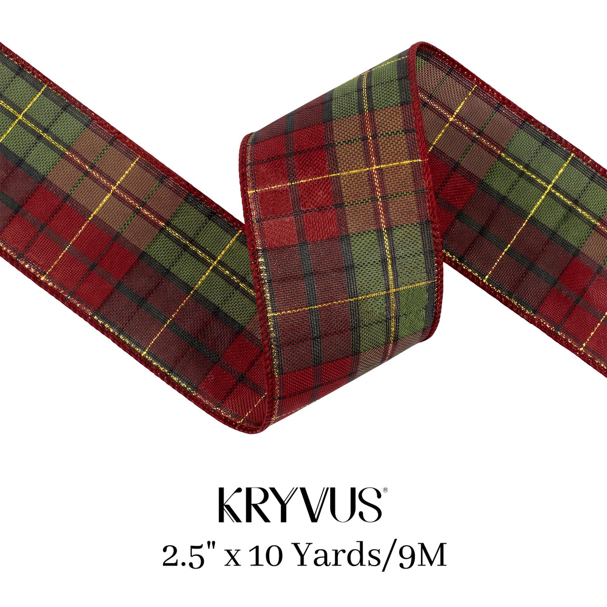 Red Green Tartan Plaid Christmas Wired Ribbon 2.5 Inch x 10 Yards