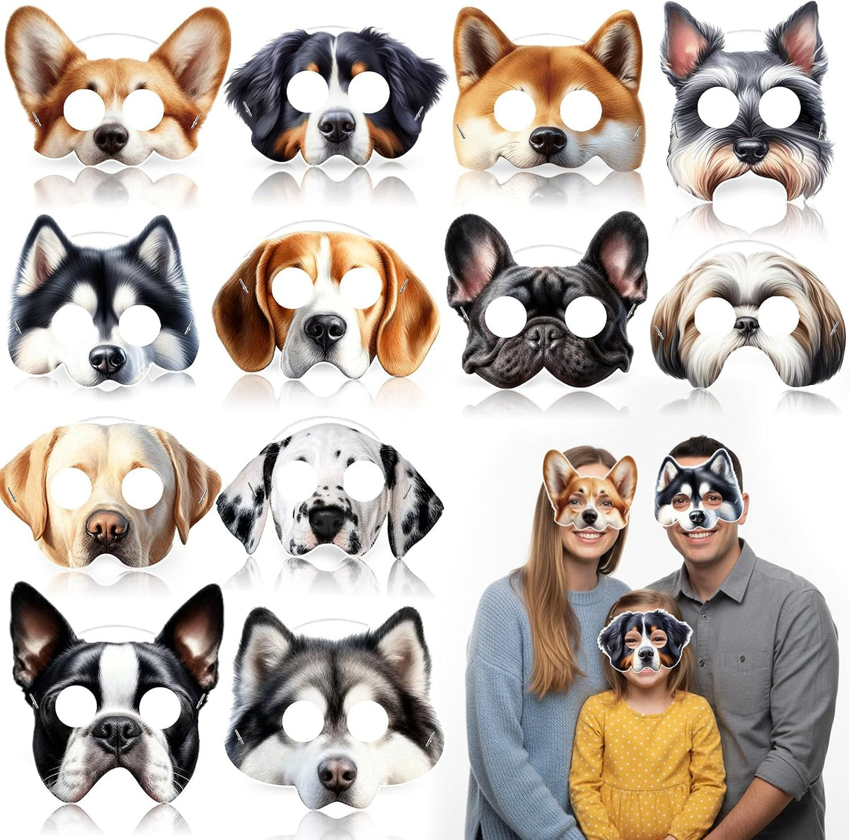12 Pcs Dog Party Masks for Kid Funny Soft Animal Masks Puppy Themed Decoration for Pet Costume Cosplay Party