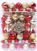 116ct 1.18-6.5" Red Gold Christmas Tree Ornaments Decorations Set