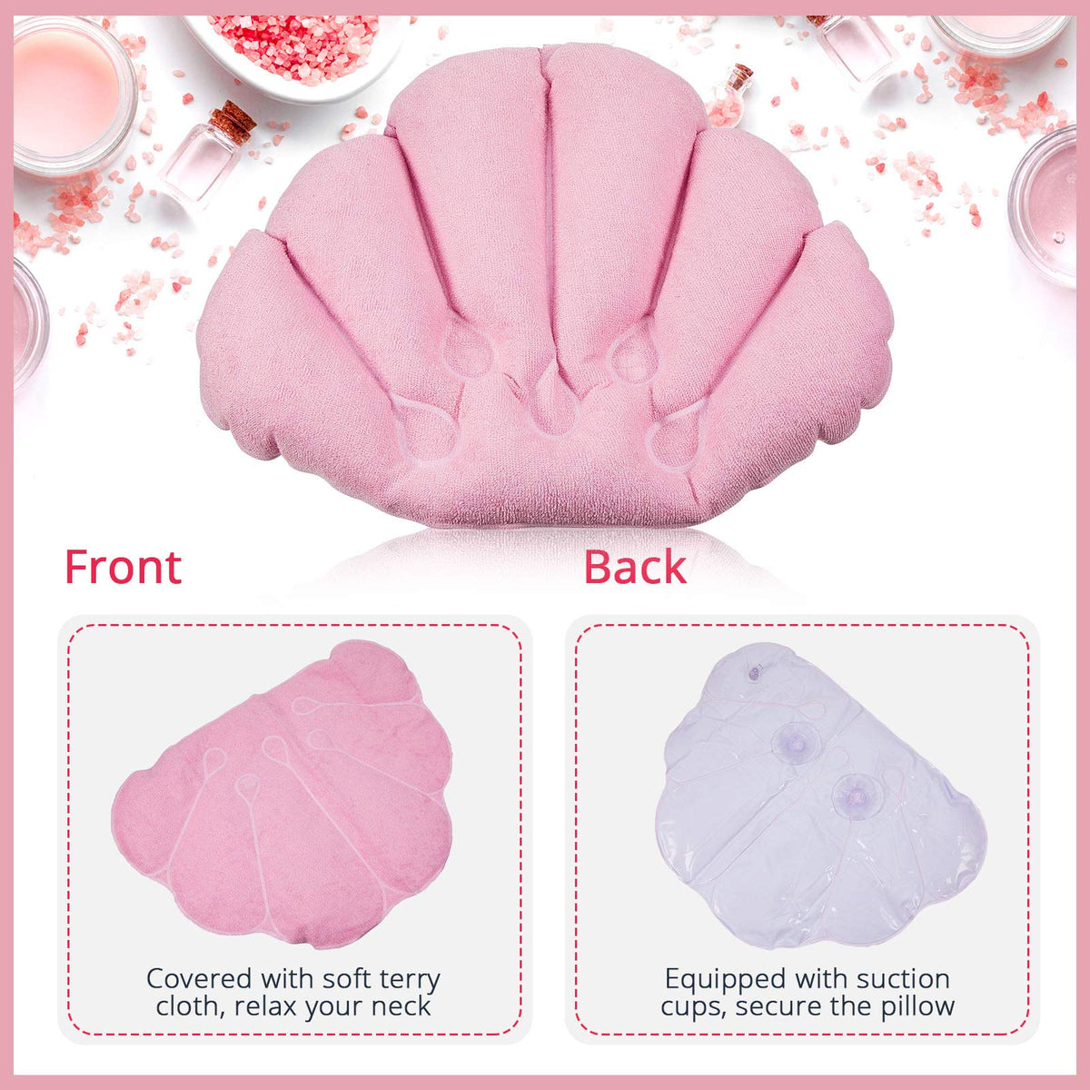 2 Pcs Shell Shape Inflatable Bath Pillow with Suction Cups