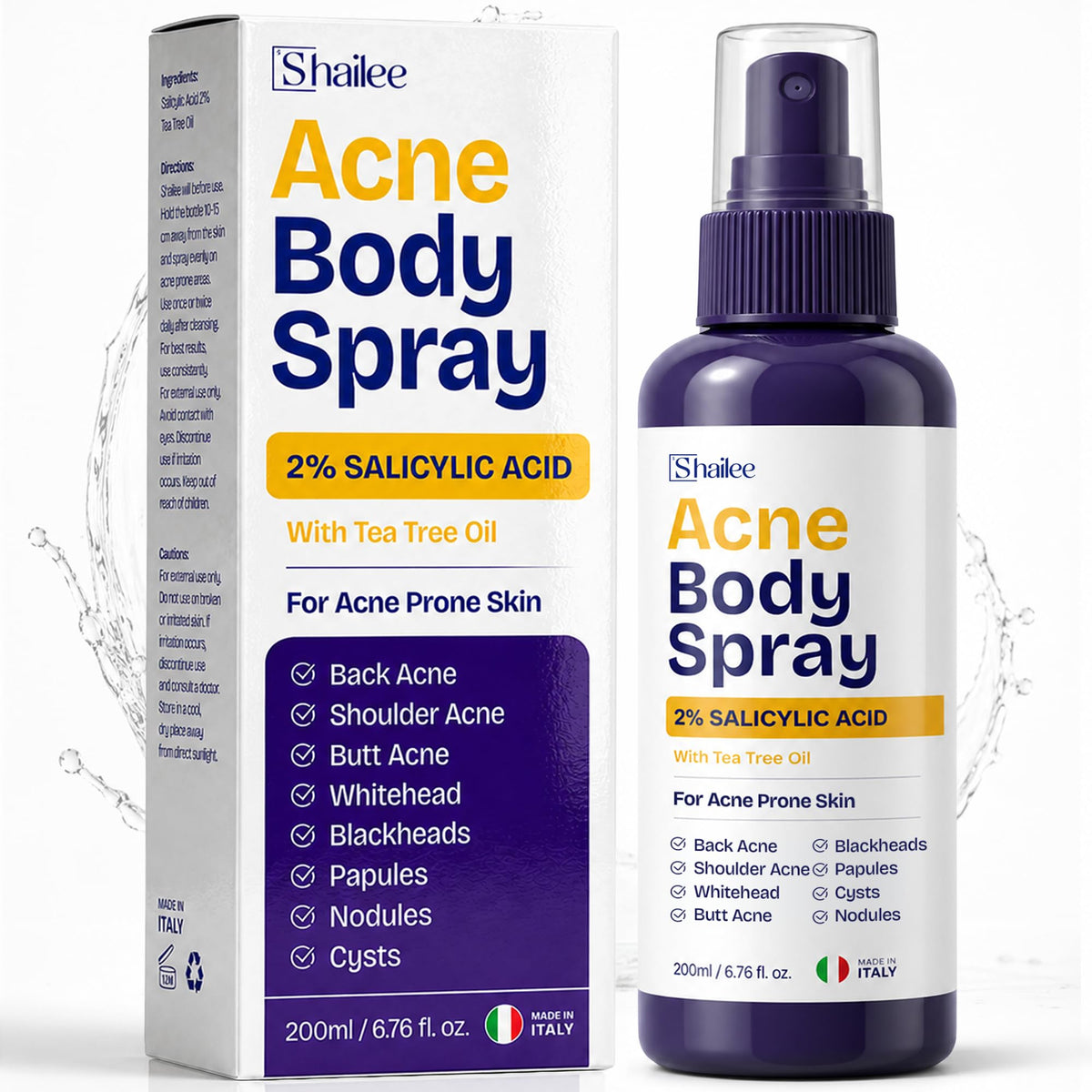 Body Acne Spray | Back Acne Treatment for Face, Body, Shoulder & Butt | Acne Body Spray for Blackheads & Whiteheads