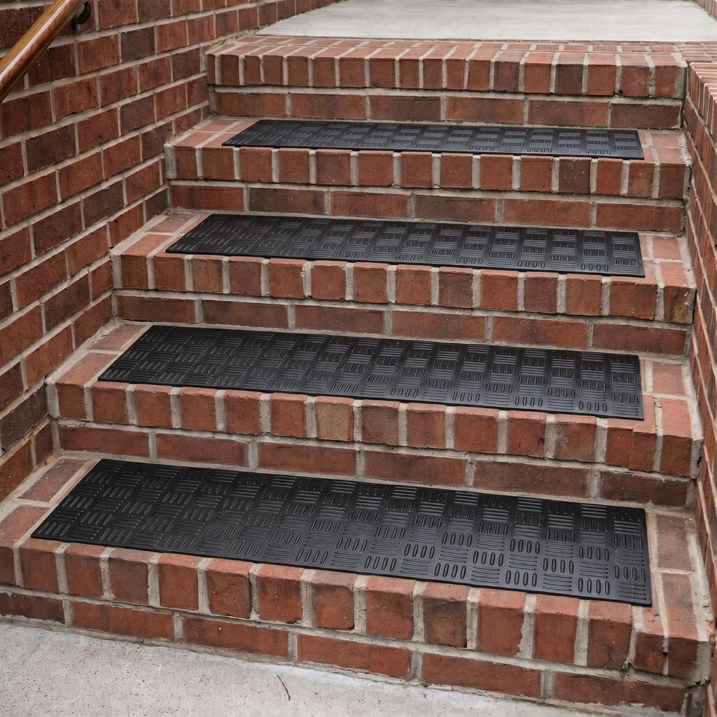 Outdoor Rubber Stair Treads – Ribbed Heavy-Duty Non-Slip Stair Mats – Best Grip on Concrete, Brick & Textured Step –