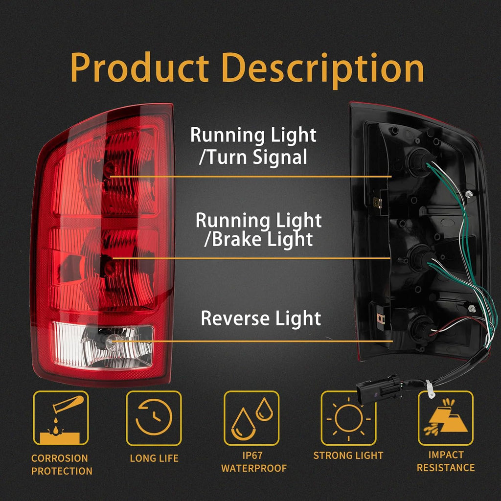 Pair Tail Light Fits 2002-2006 Dodge Ram 1500 2003-2006 Dodge Ram 2500 3500
