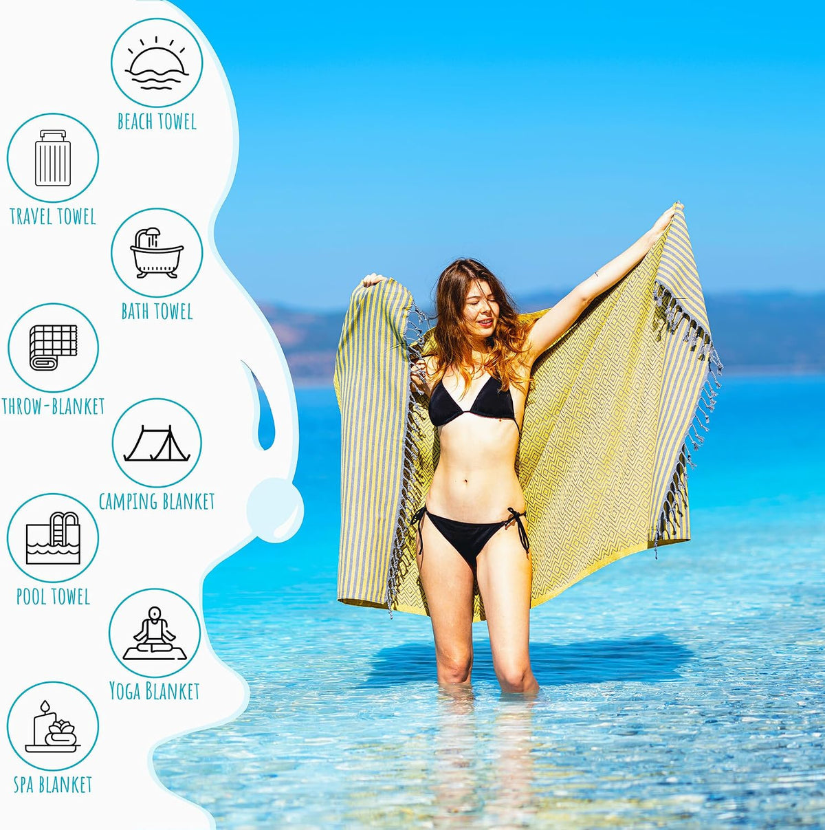 Turkish Beach Towel Oversized 40x71 100% Cotton Sand Free Quick Dry Towel Extra Large Turkish Towel Light Travel