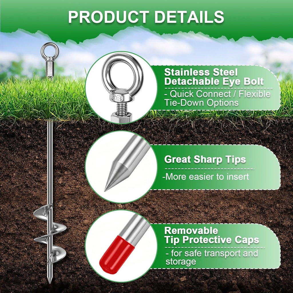 30 Inch Shed Anchor Kit, Shed Tie Down Anchor Kit, Heavy Duty Ground Anchors Screw in - 6 Pack Chrome Plated Earth