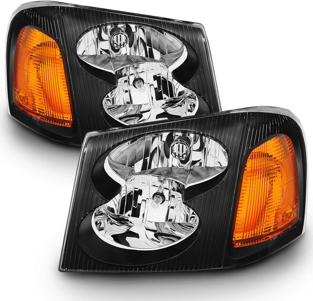 AmeriLite Black Replacement Headlights Set For GMC Envoy - Passenger and Driver Side with Hi/Lo Beam Bulbs
