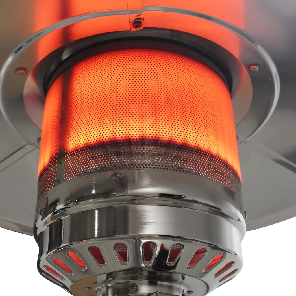 50000 BTU Bronze Propane Patio Heater with Wheels and Round Tabletop Design