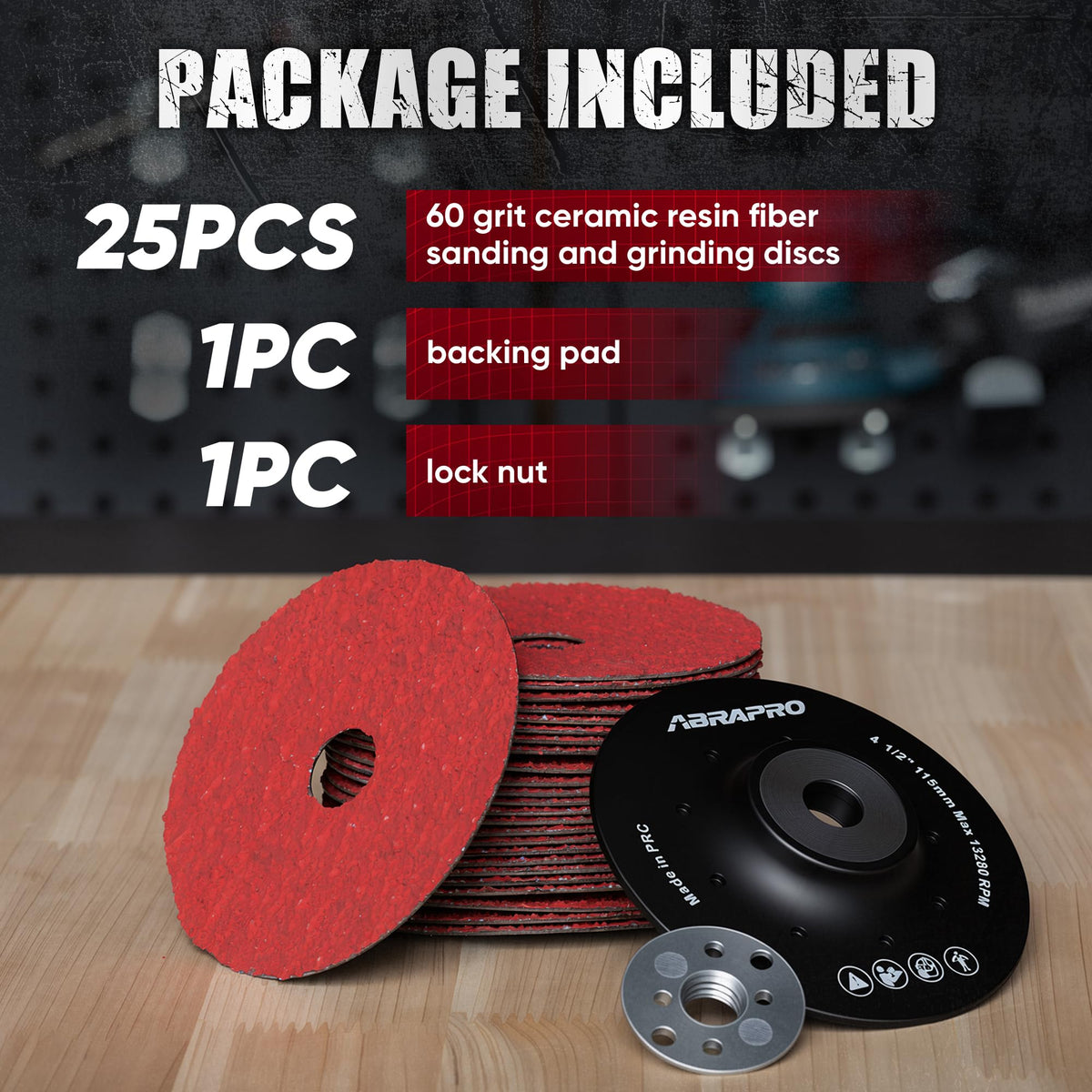 ABRAPRO 4.5" x7/8" Ceramic Resin Fiber Sanding Discs 60 Grit -25Pcs