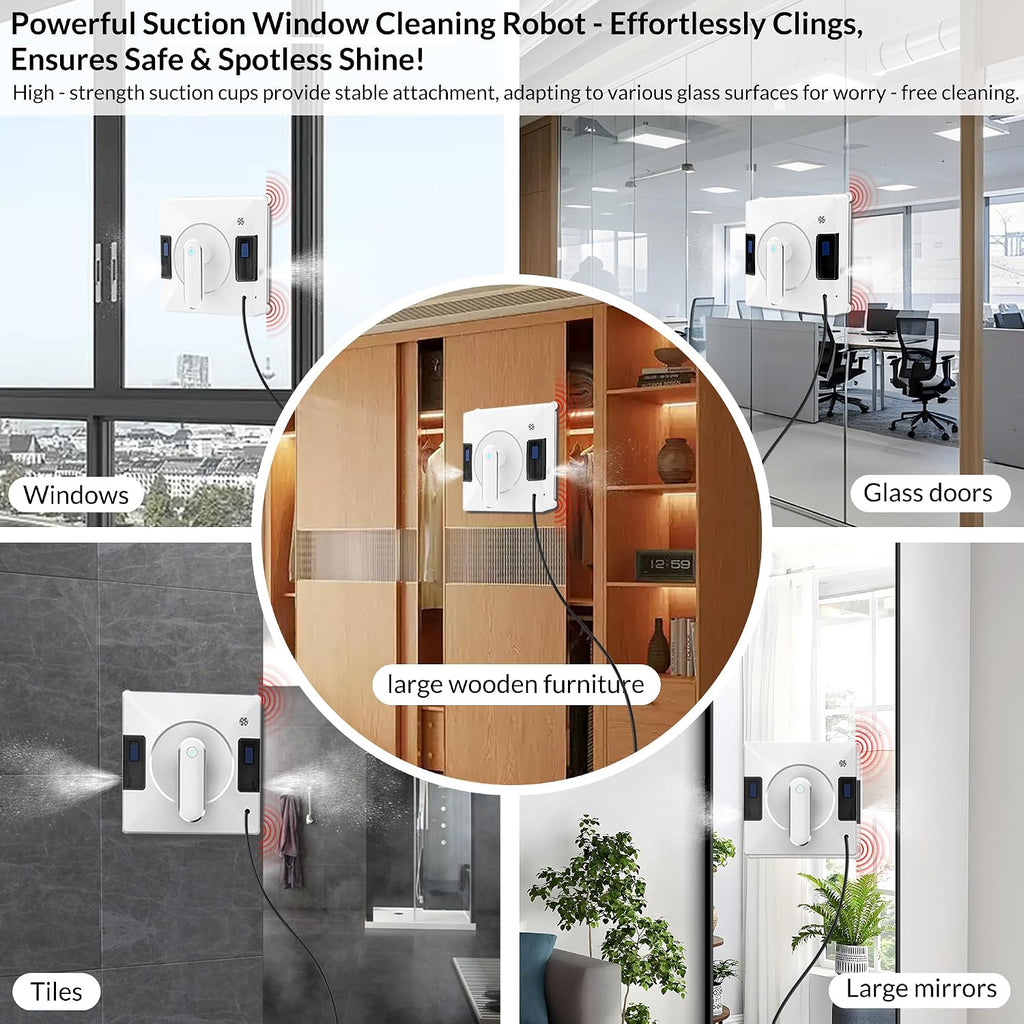 Smart Window Cleaning Robot With Dual Water Spray,3800pa Suction, Multiple Anti - Fall Protection,AI Path