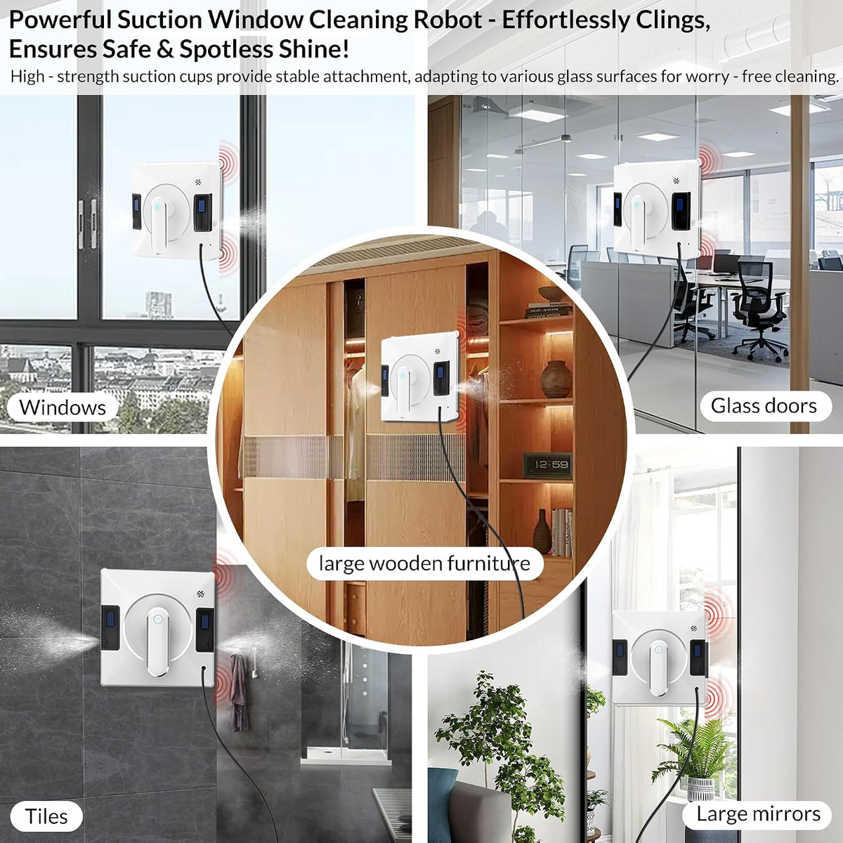 Smart Window Cleaning Robot With Dual Water Spray,3800pa Suction, Multiple Anti - Fall Protection,AI Path
