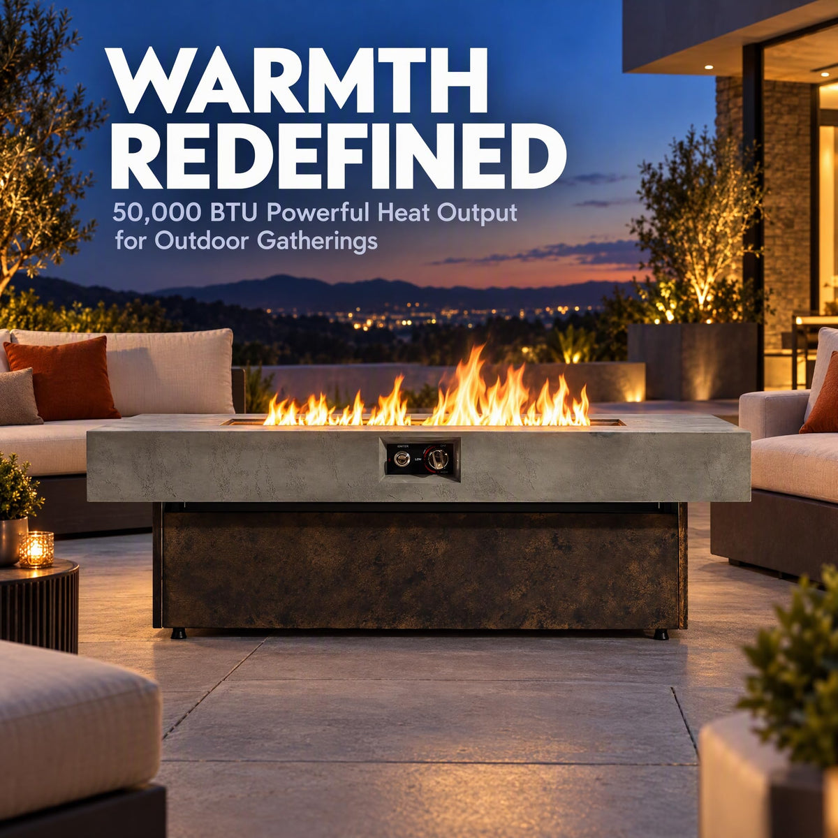 56 Inch Outdoor Rectangular Propane Fire Pit Table 50000 BTU