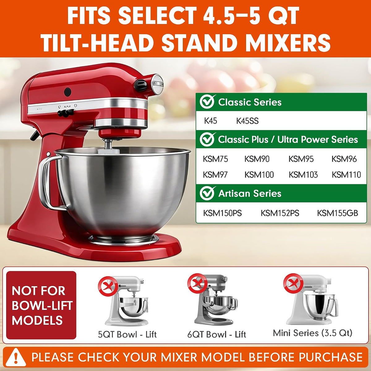 K45DH Coated C Dough Hook for KitchenAid 4.5-5Qt Tilt-Head Stand Mixers | Fits K45 K45SS KSM90 KSM150, Dishwasher