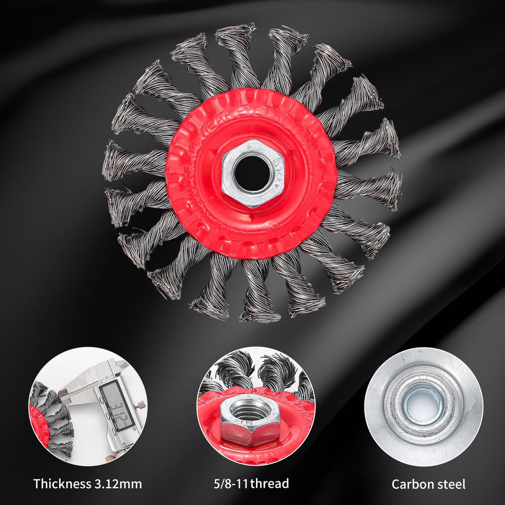 Idong 10 Pack 4 Inch Wire Wheels for 4-1/2" Angle Grinder, Twist Knotted Wire Wheel Brush with 5/8 Inch-11 Threaded Arbor, Carbon Steel Wire for Heavy Duty Rust, Paint, Corrosion Removal