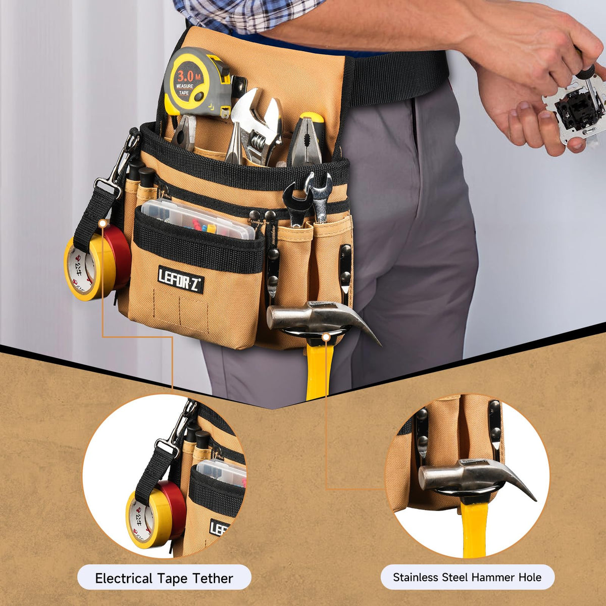 Tool Belt,14-Pockets Tool Belts for Men with Magnetic Tool Pouch