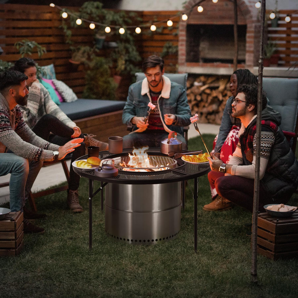 Fire Pit Surround Tabletop for Solo Stove Bonfire/Ranger, Foldable Round Fire Pit Table-Surround Ventilated Tabletop