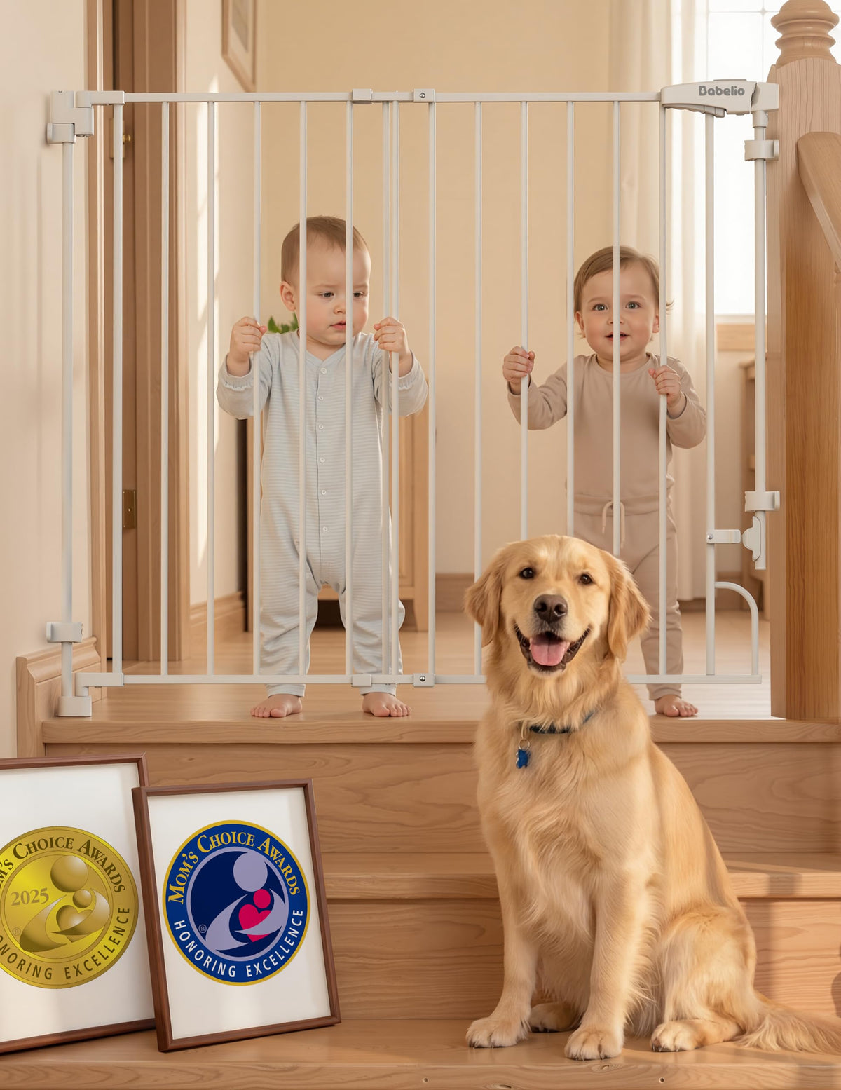 36" H x 29-43" W Adjustable Hardware/Pressure-Mounted Pet & Child Safety Gate with Dual-Lock Walk-Through Swing Door for Stairs, Hallways & Wide Doorways — White