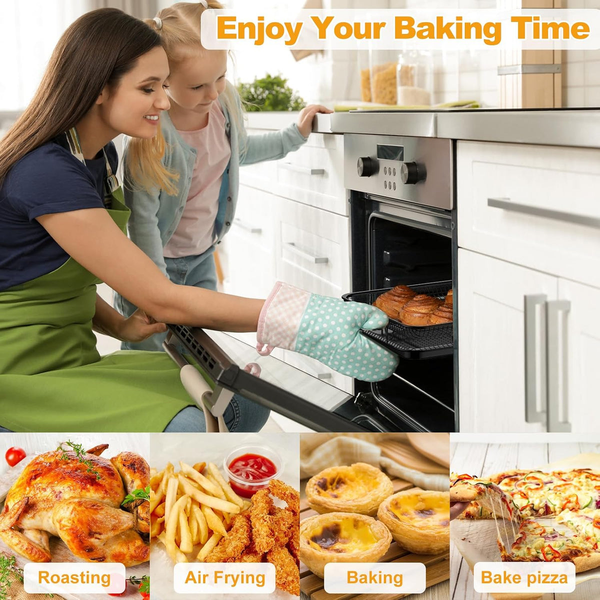 Air Fryer Basket Oven - 2 Set Large Air Fryer Basket and Tray Stainless Steel Oven Air Fryer Rack Pan Accessories for