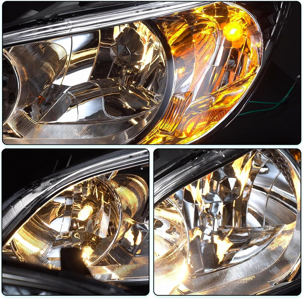 TUSDAR Headlight Assembly Set for 2004-2005 Honda Civic Driver and Passenger Side (Chrome Housing with Amber Reflector)