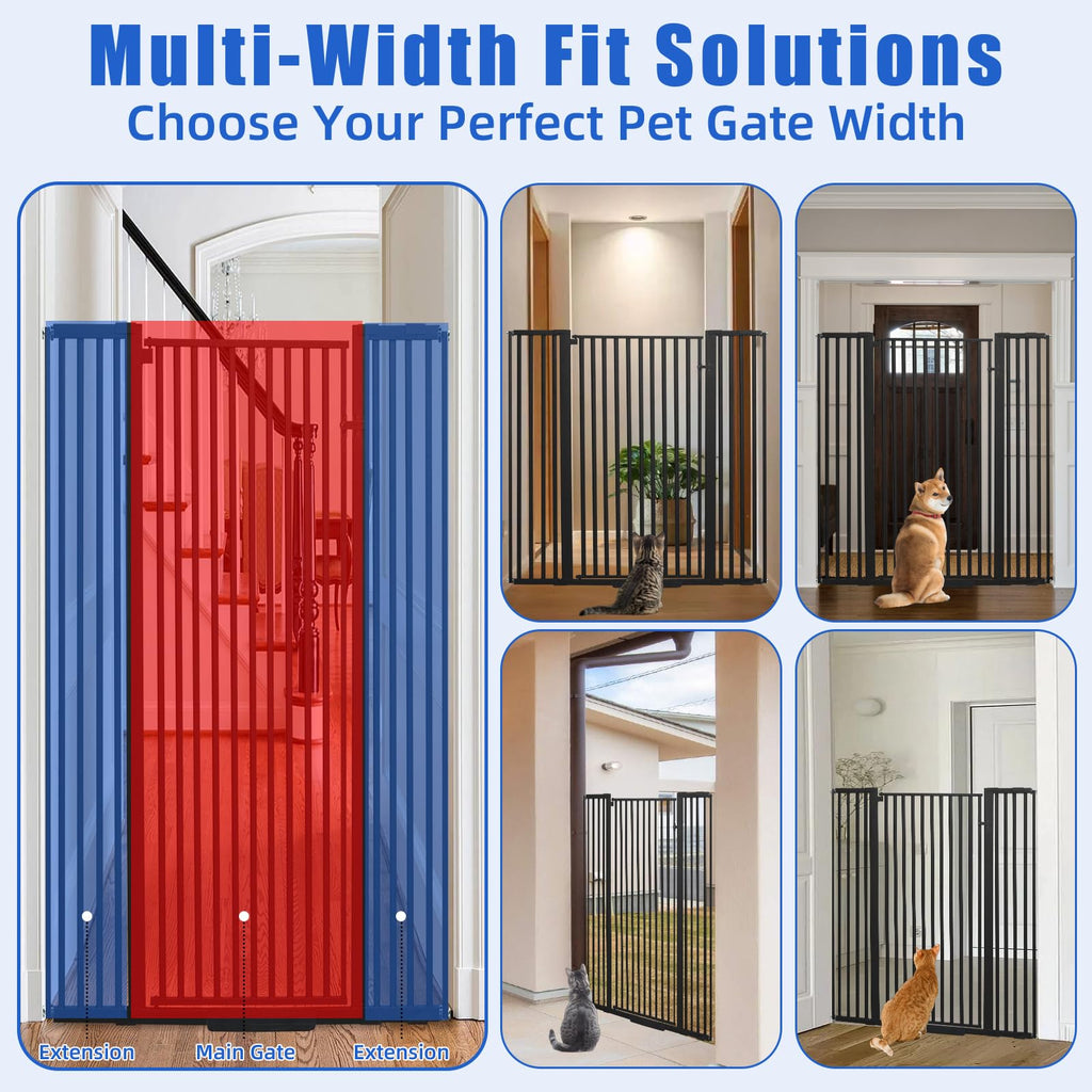 55" Extra-Tall Full-Height Anti-Jump Cat & Pet Safety Gate with Narrow Bar Spacing & Double-Lock Walk-Through Door for Doorways & Stairs