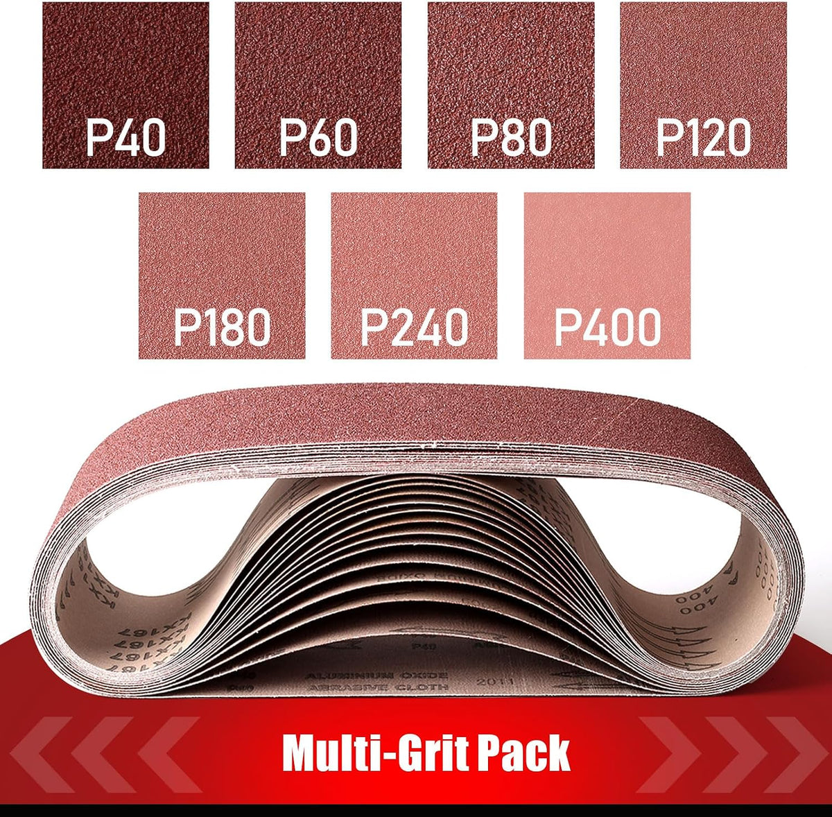 BOSHCRAFT 3x21 Sanding Belts, 21 Pack Belt Sander Paper 40/60/80/120/180/240/400 Grit Assortment Aluminum Oxide Sanding Belts for Wood Metal Polishing Knife Sharpening