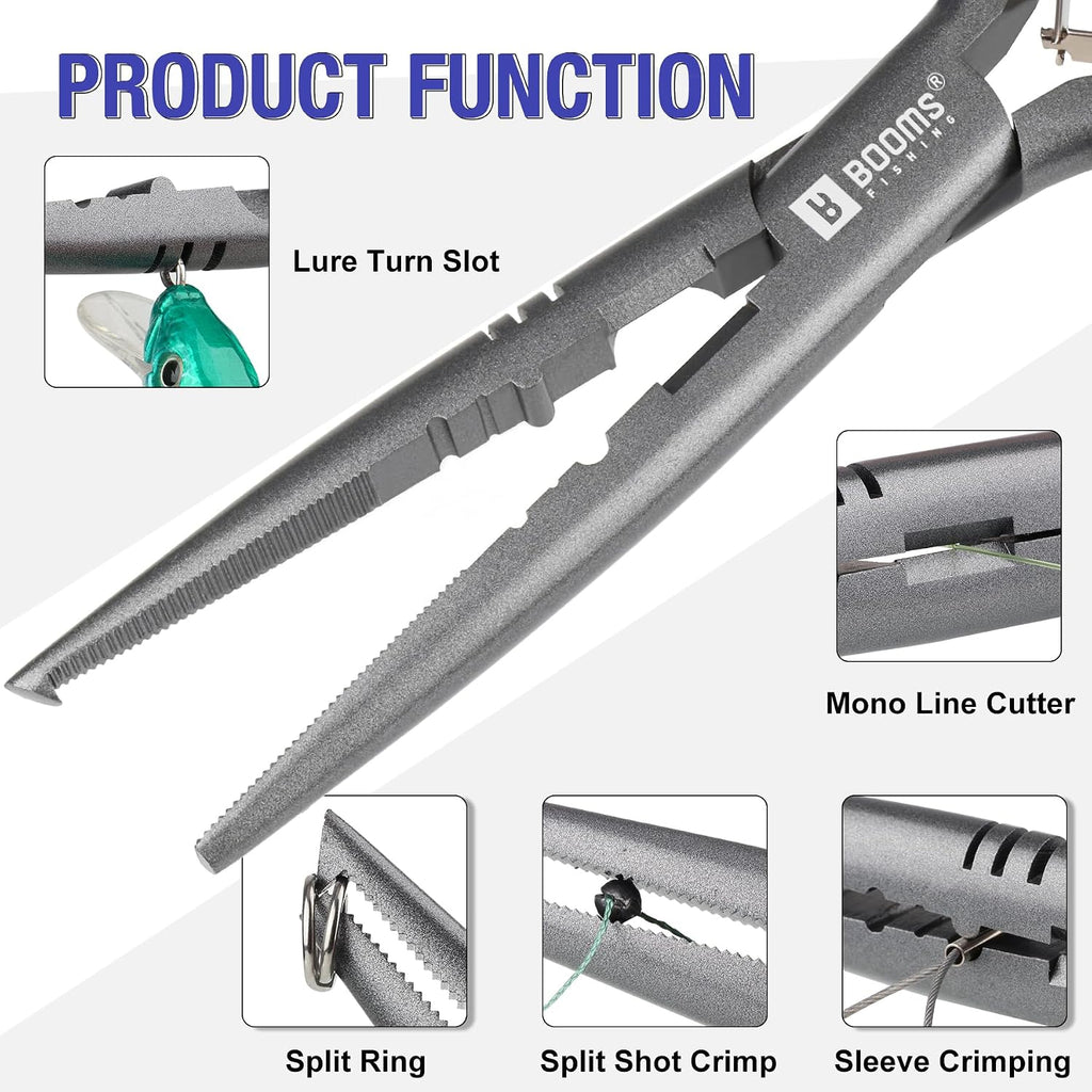 Needle Nose Pliers: 9" Long Nose Hook Remover and Split Ring Fish Pliers with Lanyard and Sheath - XW10