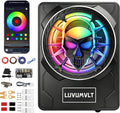 1200W 10" Skull Car Subwoofer with APP-Controlled RGB Beat-Sync Lights, Slim Under Seat Powered Built-in Amplifier