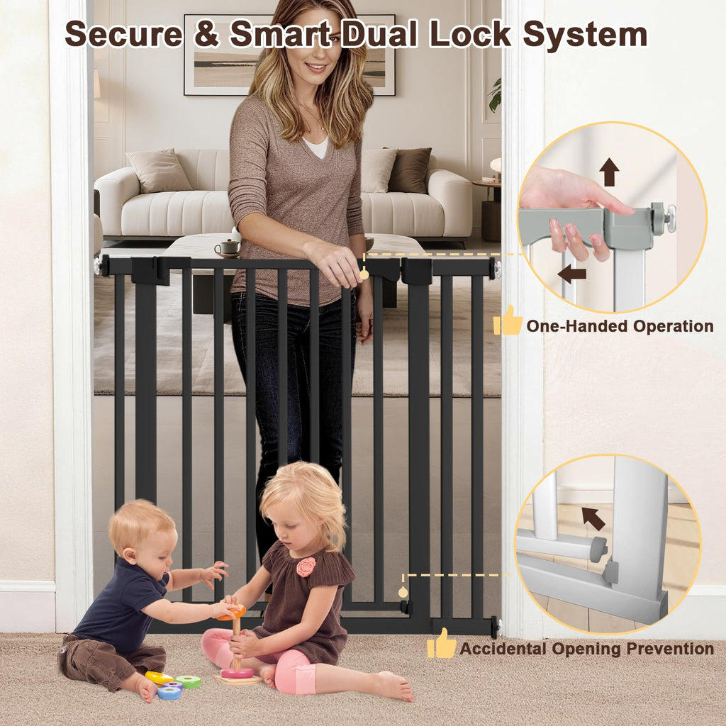 30-41" Extra-Wide No-Drill Pressure-Mounted Pet & Child Safety Gate with Auto-Close Walk-Through Door for Stairs, Hallways & Wide Doorways