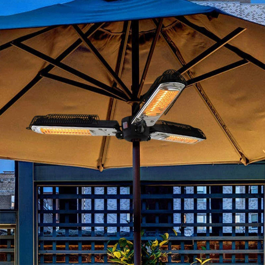 Electric Patio Parasol Umbrella Heater, Folding Outdoor Electric Infrared Space Heater with 3 Heating Panels for