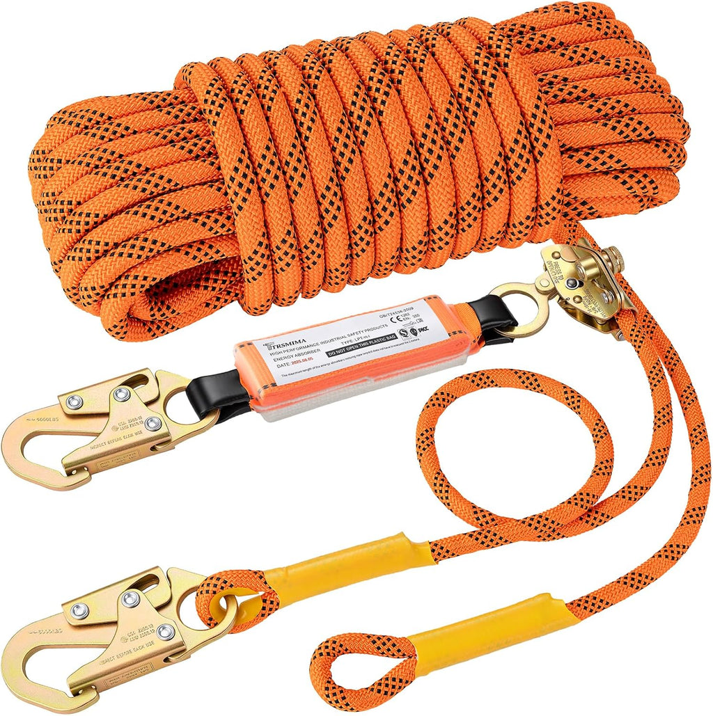 TRSMIMA Roofing Fall Protection Rope - 50ft Safety Rope for Roofing | Fall Protection Rope Heavy Duty Harness Safety