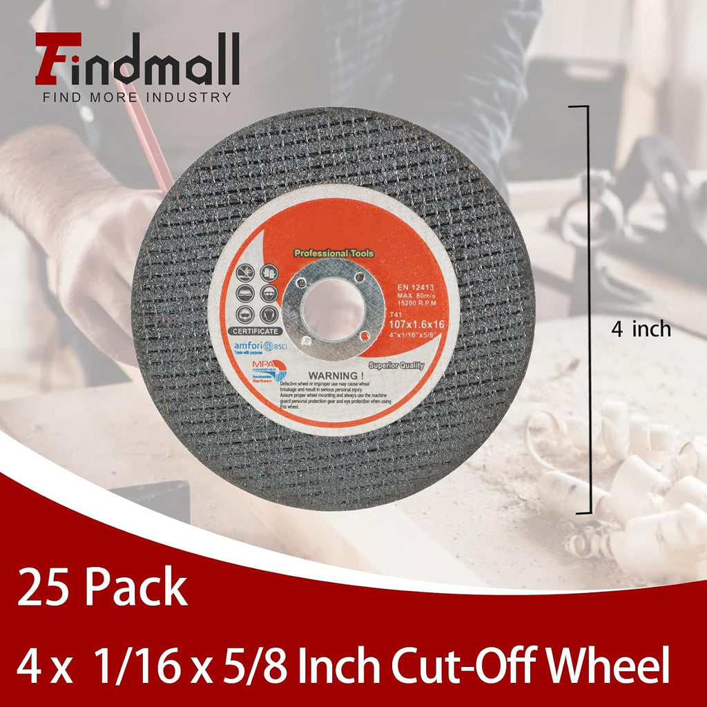findmall 25 Pcs Cut Off Wheels 4" x 1/16" x 5/8" Arbor Cutting Wheels