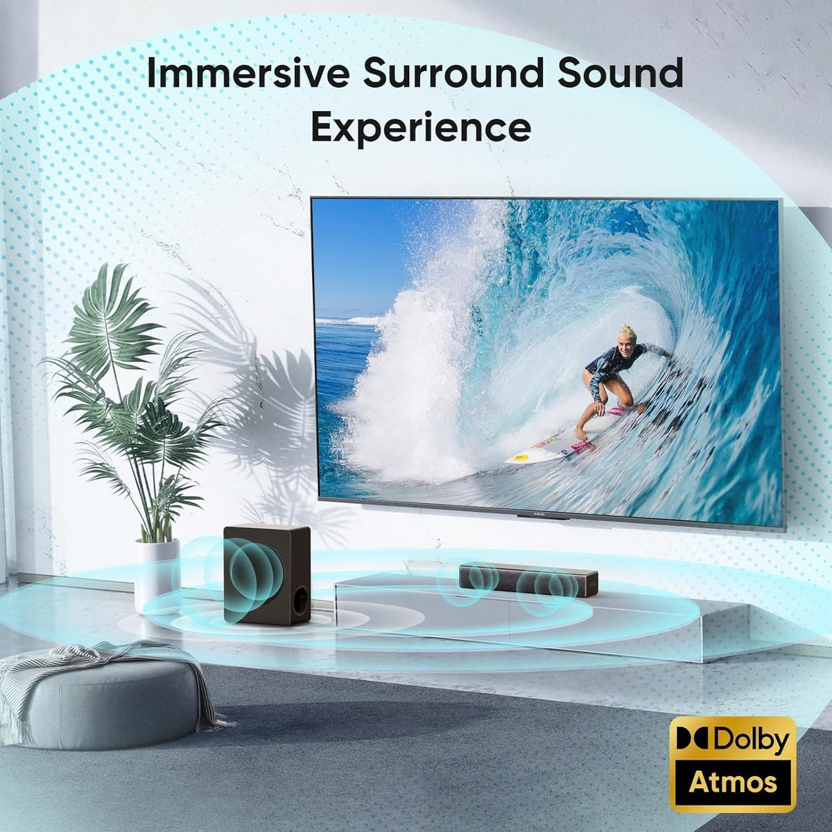 2.1 CH Soundbar w/Subwoofer,100W Dolby Atmos Sound Bar for Smart TV | 2.1 CH 3D Surround Sound System Adjustable Deep