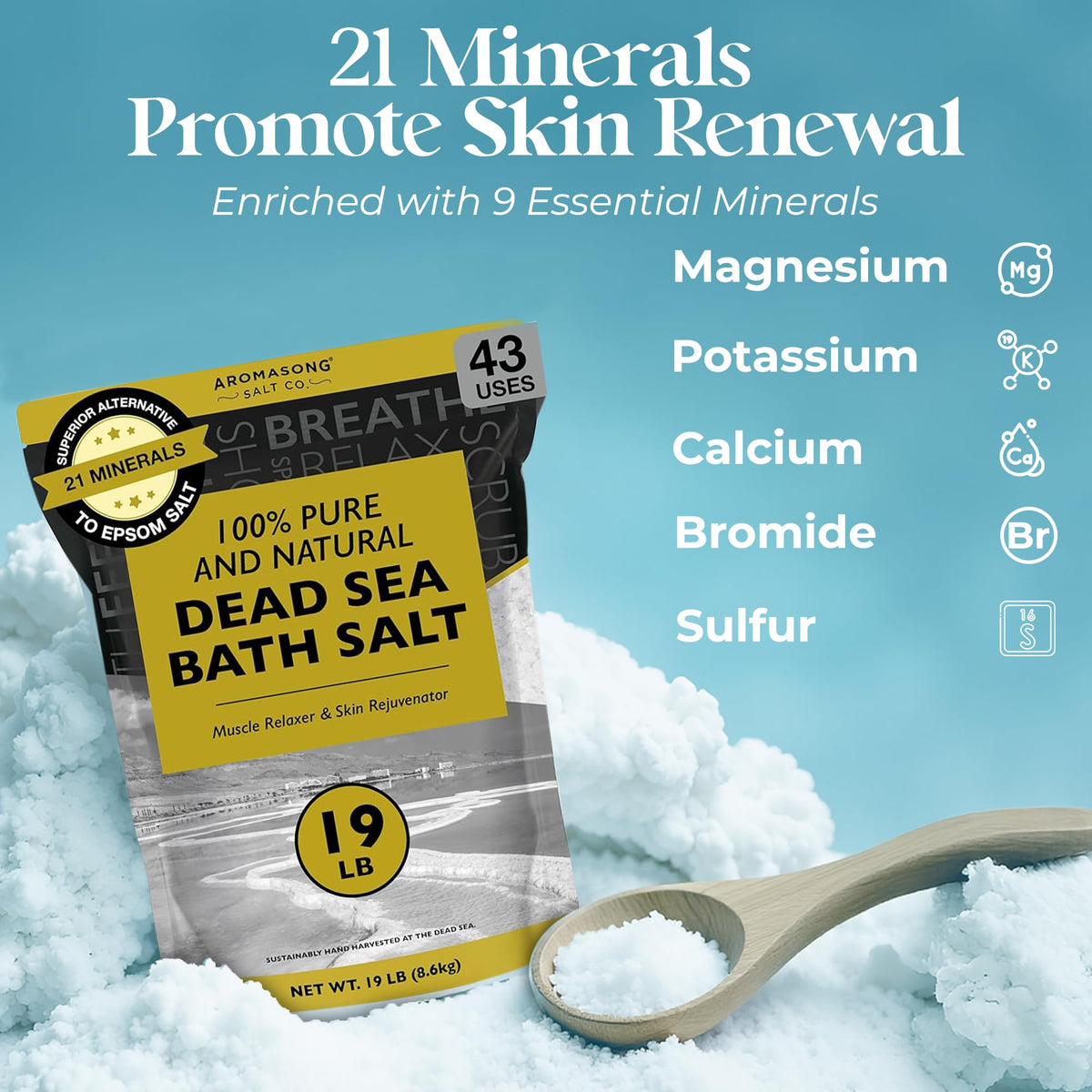 Dead Sea Salt - Spa Bath Salt - 19 Lbs Fine Grain Bulk - 100% Pure - Better Absorbing Than Epsom Salt - Soak for