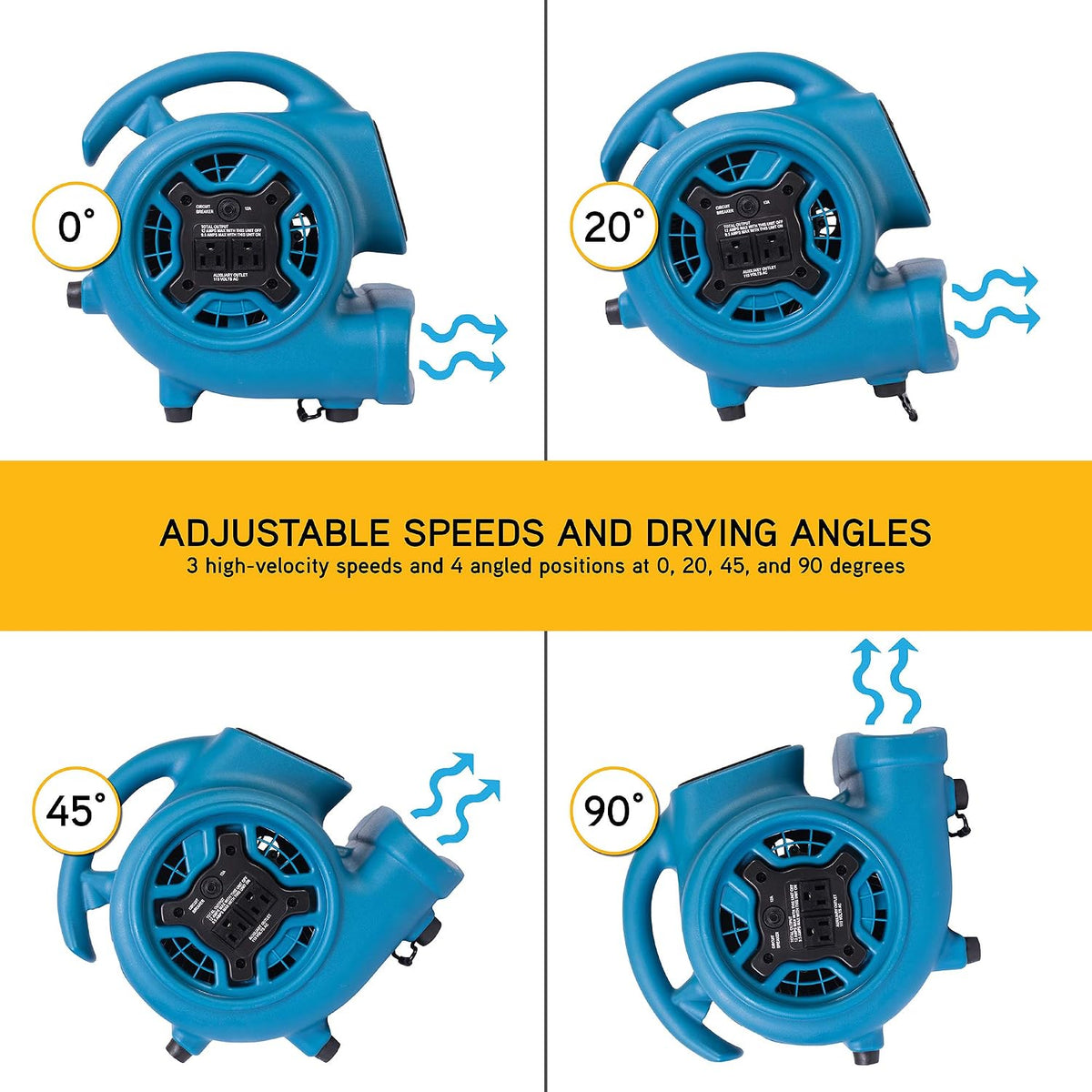 P-230AT Mini Mighty 1/4 HP 925 CFM Centrifugal Air Mover, Carpet Dryer, Floor Fan, Blower, Stackable, Daisy Chain