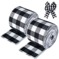 19.6 Yard 2.5 inch Wide Buffalo Plaid Ribbons Wired Edges, 2 Rolls Black and White Checkered Ribbon for Christmas