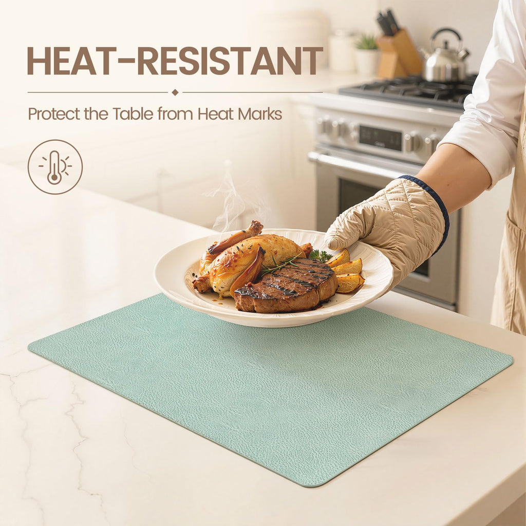 Faux Leather Vinyl Placemats Set of 8, Easy to Clean, Green