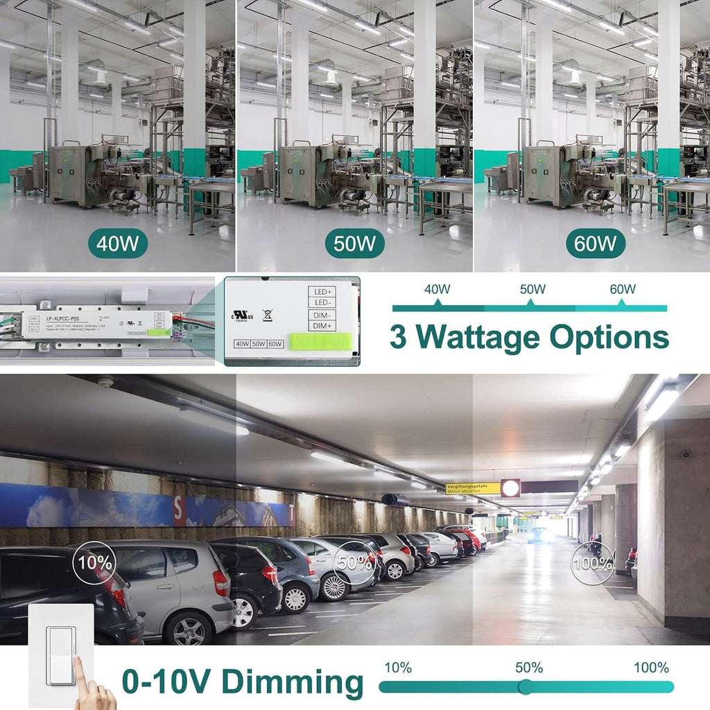 kadision 4FT LED Vapor Tight Light Fixture, 60W/50W/40W Adjustable, 4 Pack