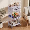 3 Tier Rolling Cart with 2 Drawers, Metal Utility Storage Carts with Wheels