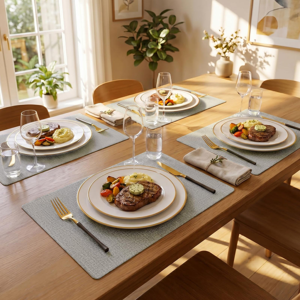 Faux Leather Vinyl Placemats Set of 6, Light Grey